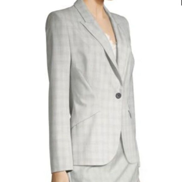 Elie Tahari Allegra Micro-Plaid One Button Jacket Blazer Gray Size 12 NWT - Picture 1 of 10